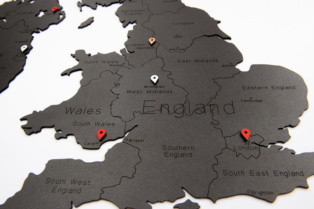 Luxe Houten Landkaart - Muurdecoratie - Verenigd Koninkrijk en Ierland - 106x61 cm - Zwart
