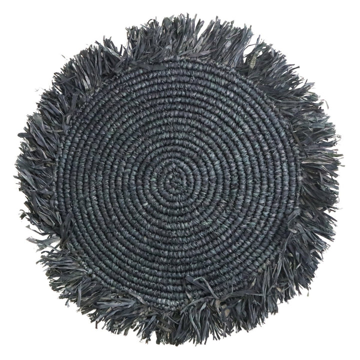 Zwarte Boho Placemat (Set van 2, 4 of 6) 45 cm Tafelmat met Franjes AMBON gemaakt van Raffia