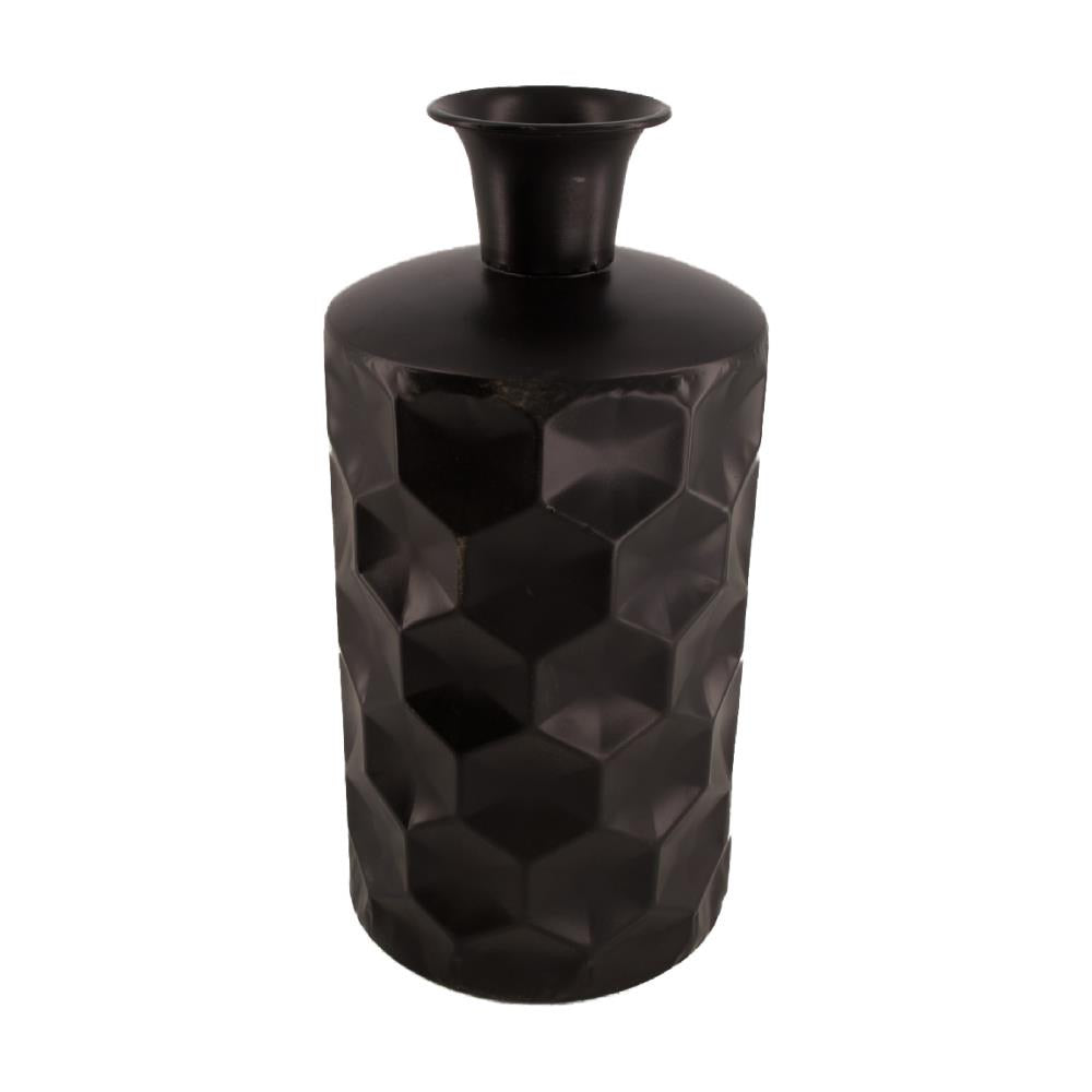Vaas “Hexagonian” - 38 cm hoog - zwart metaal