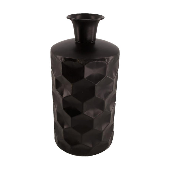 Vaas “Hexagonian” - 38 cm hoog - zwart metaal
