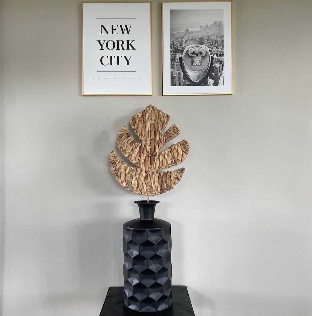 Vaas “Hexagonian” - 38 cm hoog - zwart metaal