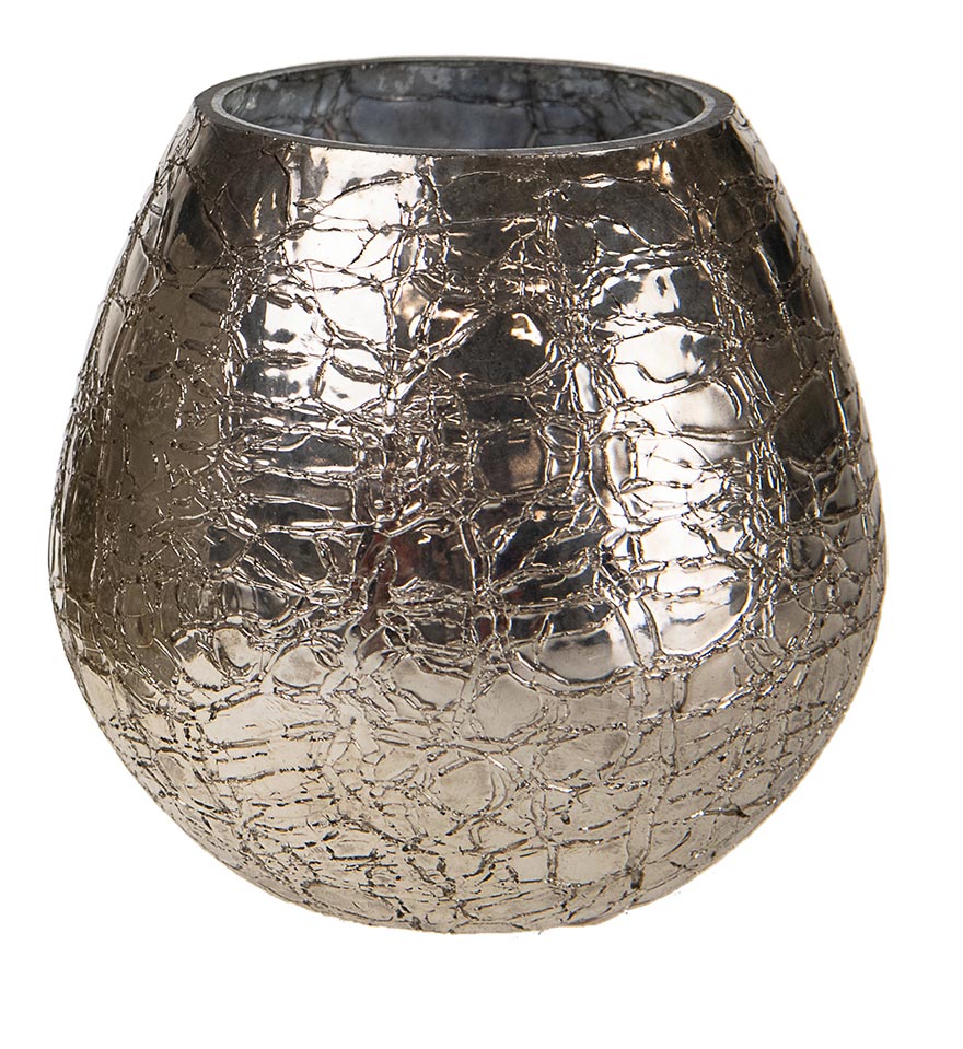 Kaarshouder glas "Sparkling" - 11 cm rond - zilver voorzijde