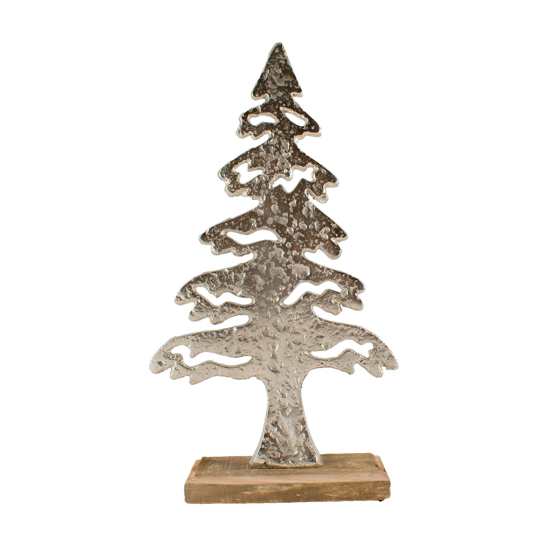 Kerstboom metaal op hout voorkant