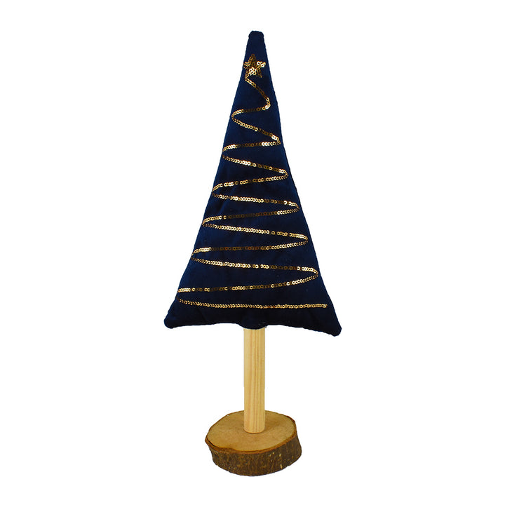 Kerstboom stof/hout - blauw goud - 30 cm voorzijde