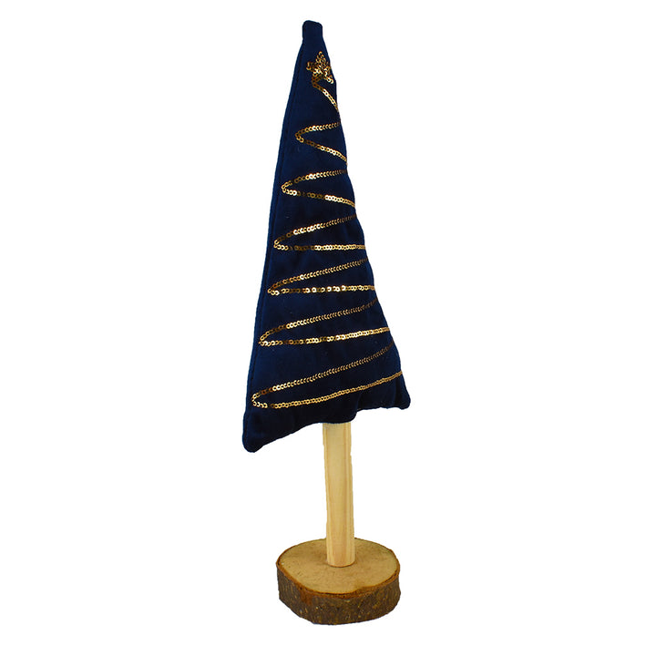 Kerstboom stof/hout - blauw goud - 30 cm zijkant